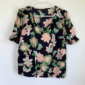 Who What Wear black floral short sleeve blouse